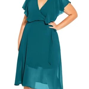 Teal City Chic chiffon flutter sleeve dress